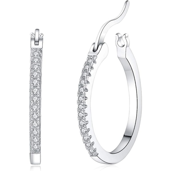 925 Sterling Silver Stolpe Små Creoler|Silver Gångjärnsförsedda Cubic Zirconia Creoler|Silver Creoler för Kvinnor Flickor Alla Hjärtans Dag Födelsedagspresenter Silver
