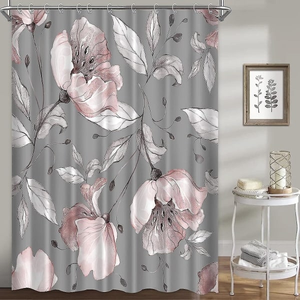 Rosa grå rosa blomster sett - blomstermønster, blå bakgrunn, vanntett og vaskbart stoff Grey 72*72
