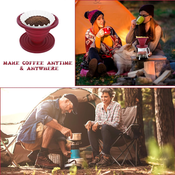 Sammenklappelig kaffetragt til Pour Over, bærbar kaffemaskine til camping, genanvendeligt silikone kaffefilter til Pour Over til backpacking og camping