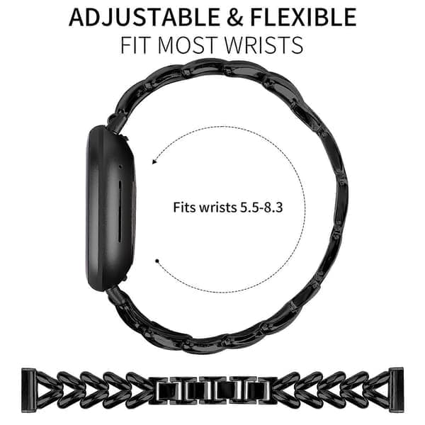 Klokkerem i sinklegering for Fitbit Versa 4/Sense 2 vridd metall erstatningsrem svart Black