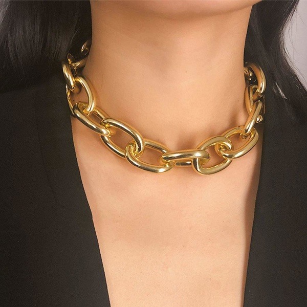 Kraftig Choker Halskæde Cubansk Led Kæde Halskæde Tyk Halskæde Kæde Punk Smykker Justerbar til Kvinder og Piger Gold