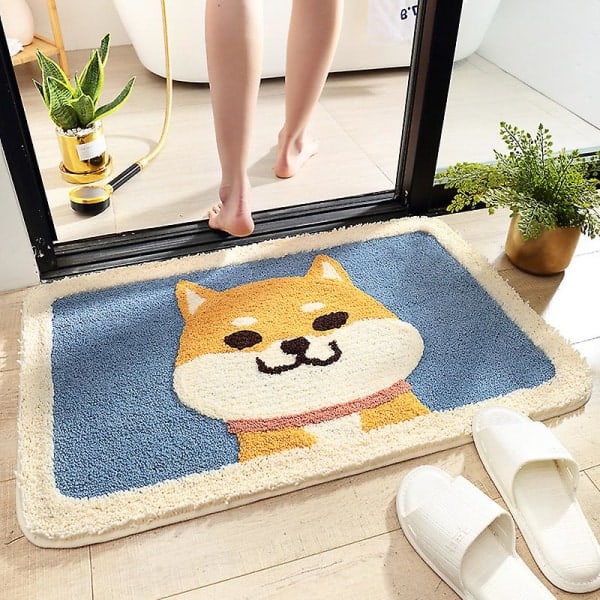 Tegneserie Akita Hund Flocking Tæppe Gulvmåtte 50*80cm Husholdnings Toilet Badeværelse Dørmåtte Skridsikker Vandabsorberende Gulvmåtte