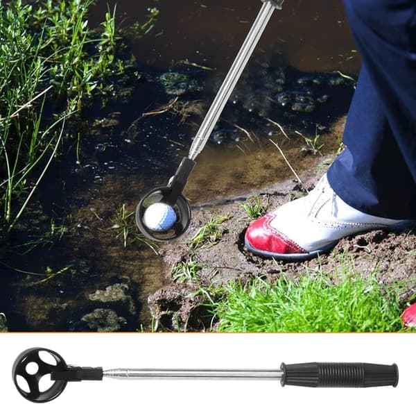 Golfboldopsamler Teleskopisk 2,1 m Rustfrit Stål Golfboldopsamler med Autolåsfunktion og Puttergreb Golfbold