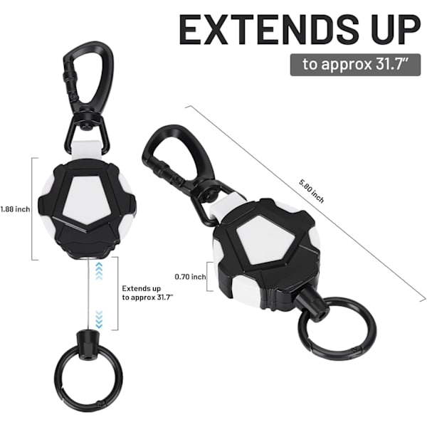 Udtrækkelig nøglering, kraftig udtrækkelig lanyard, med stålwire udtrækkelig ID-kortholder ((Sort Hvid)