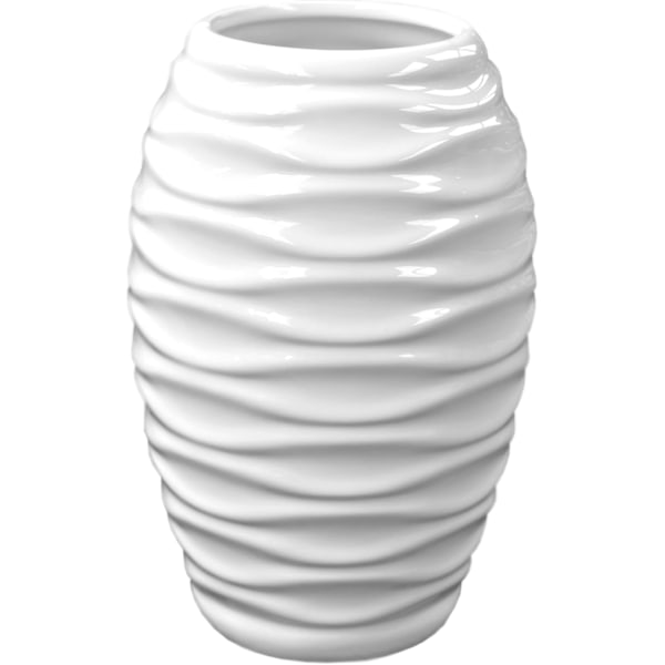 Vit 20cm Keramisk Vas Cylinder Präglad Form Glasyr Blomsterarrangemang Vaser Hem Dekorativ Prydnad