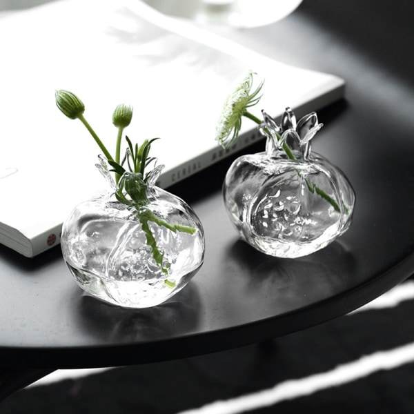 Granateple Glassvase Hjemmedekorasjon Blomstervase for Frukt Cachepo Transparent L