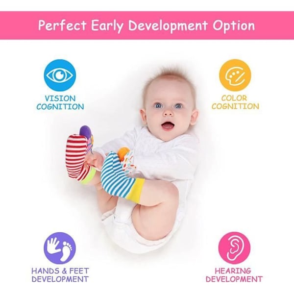 4 stk. Babyrangle Legetøj Baby Opvågning 0 til 12 Måneder Baby Håndled og Sokker