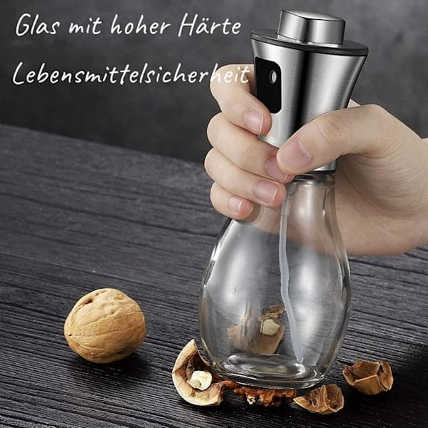 Olieflaske med spray, glas og rustfrit stål, 200 ml