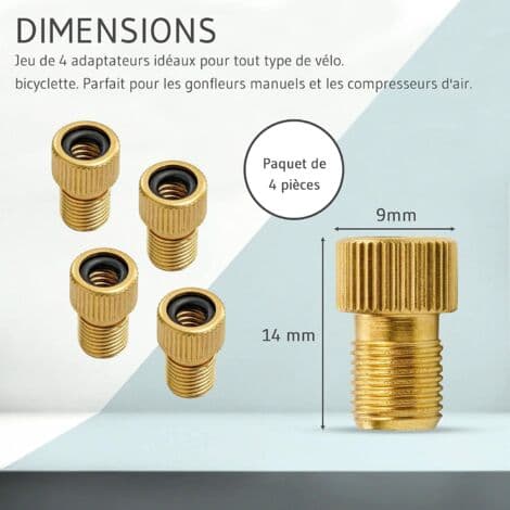 Sett med 4 Presta til Schrader ventiladaptere – Solid messing og rustfri – Enkel oppblåsing med alle luftpumper