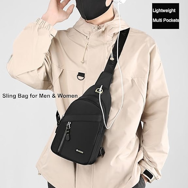 Sling Bag för Män och Kvinnor, Liten Bröstväska i Nylon, Vattentät, Lättviktig, Mini Crossbody Ryggsäck för Vandring, Camping