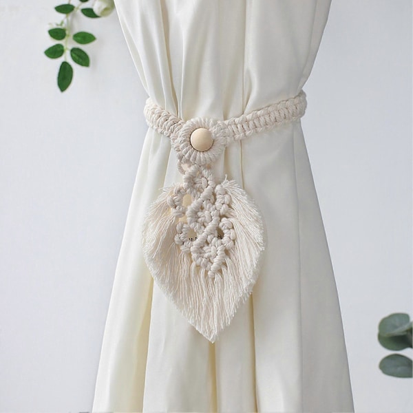 Makrame Dekorativt Gardinbinding Kawaii Boho Værelse Gardindekoration til Værelsesdekoration Beige