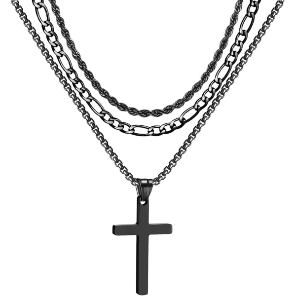 3st Set Cross Halsband för män, Herr Cross Halsband Cross Chain Layered Rostfritt Stål Rep Figaro Chains for Women Pojkar Guld Silver Svart Gold