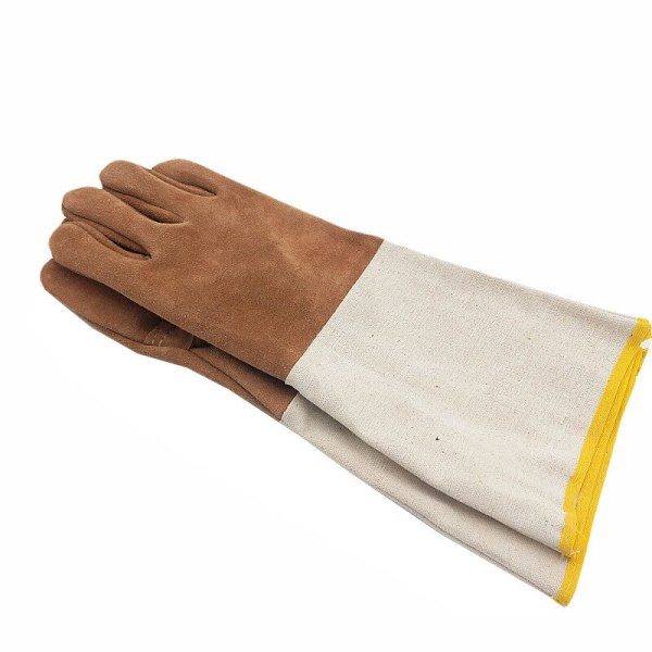 Læder svejsehandsker lange holdbare svejsebeskyttelseshandsker lærredsærmer pels handsker