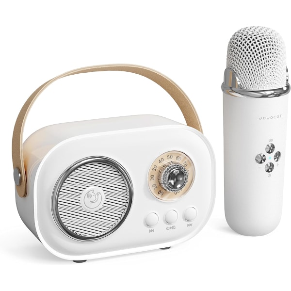 Karaokemaskin för barn, Bärbar Bluetooth -högtalare med trådlös mikrofon, Mini Karaokemaskin, Bärbar Bluetooth -högtalarleksaker för flickor 8-12 år White