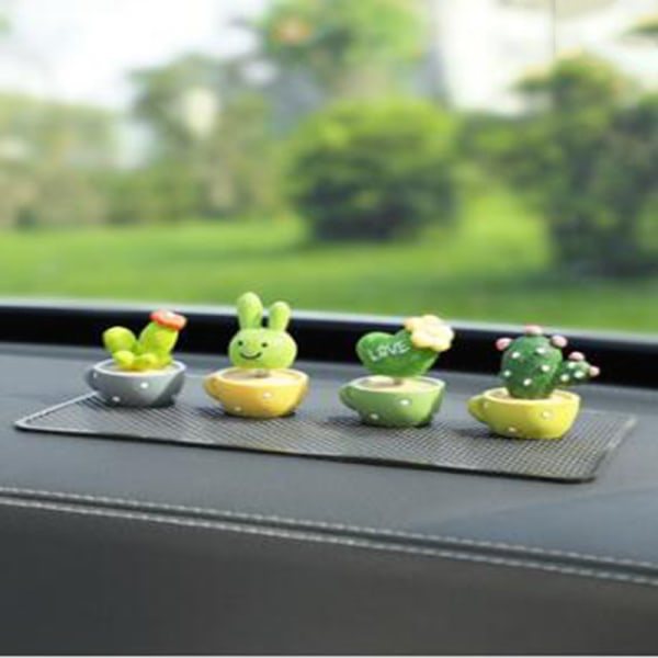 Bil Dashbord Ornament Søte Grønne Planter Kaktus Liten Potteplante Vår Kontor C