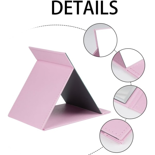 Fällbar PU-läder bordsmakeup spegel bärbar med stativ bärbar resespegel rosa 25*17,2 cm