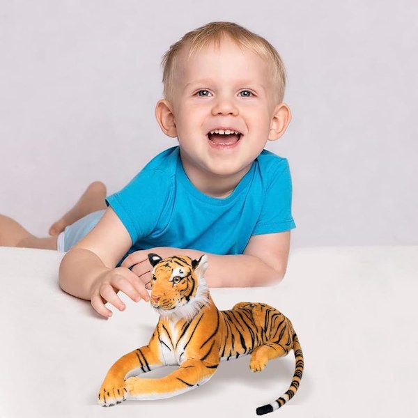 Realistisk tigerleksak, tigerplyschleksak, söt gul tiger-tema plyschleksak, dekorativ tigerdocka, 25 cm