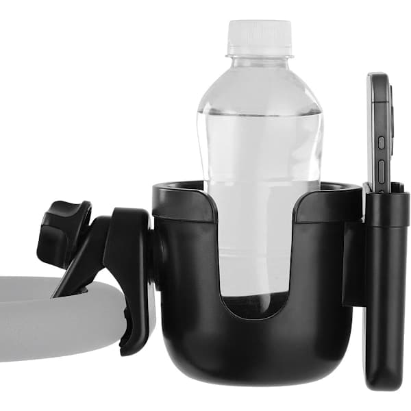 Multifunksjonell koppholder, egnet for barnevogner, sparkesykler og rullestoler, inkluderer telefonholder, 360° roterbar design