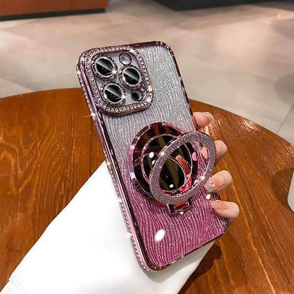 Magnetisk iPhone 16-serie deksel med stativ og speil (rosa, 16 plus) iPhone16 plus iPhone16 plus