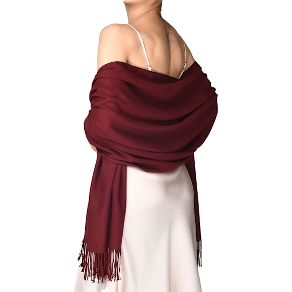 Pashmina-sjal og omslag for kvinner til aftenkjole, langt skjerf, bryllupsbrud, brudepikesjal, gaver Wine Red