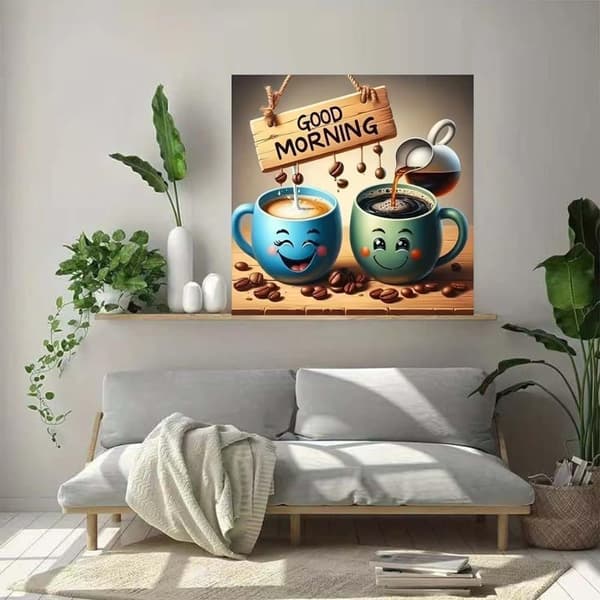 Morgenkaffe Diamantkunst: 5D Full Drill DIY 35x35 cm - Avslappende Gave