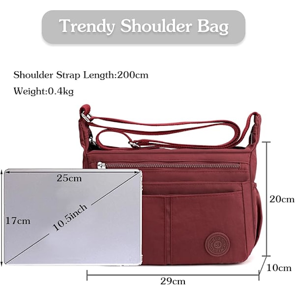 Skuldertasker til kvinder, Crossbody taske, Ultralet telefontaske, til arbejde, fest, bryllup, Vandtæt nylon Crossbody taske Red