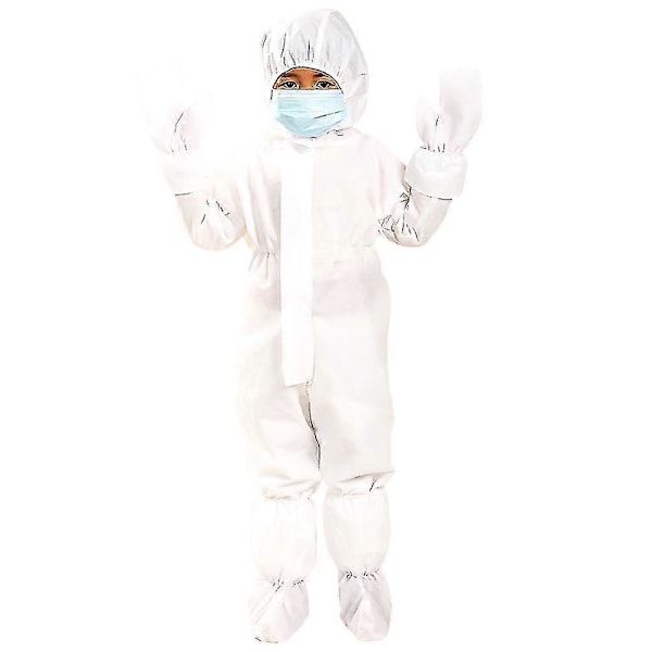 Säkerhetsskyddskläder Engångsoverall Dammtäta Kläder Nonwoven Andningsbara Isoleringskläder Arbetsdräkt Heldräkt Kostym För Barn White Height 130-140cm