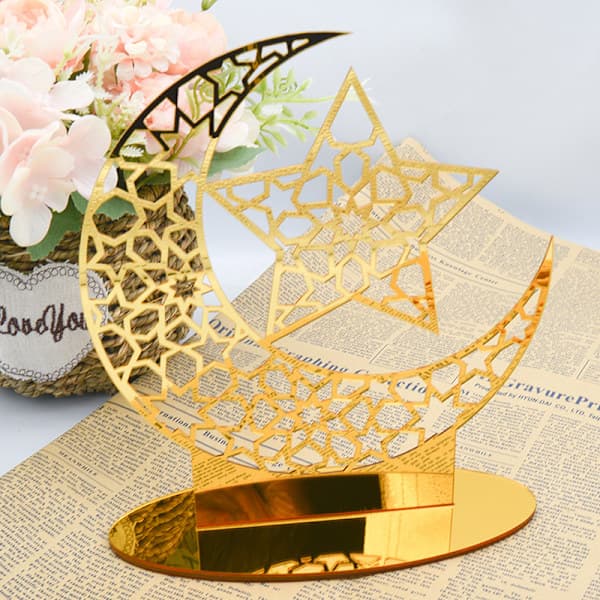 EID Mubarak Ornament Gull Måne Slott Borddekorasjon A2 A4 A4
