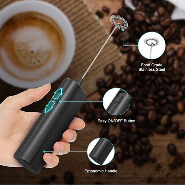 Batteridrevet Mini Visp, Elektrisk Bærbar Drikkemikser Mini Skummaskin for Matcha Kaffe, Latte, Cappuccino, Varm Sjokolade