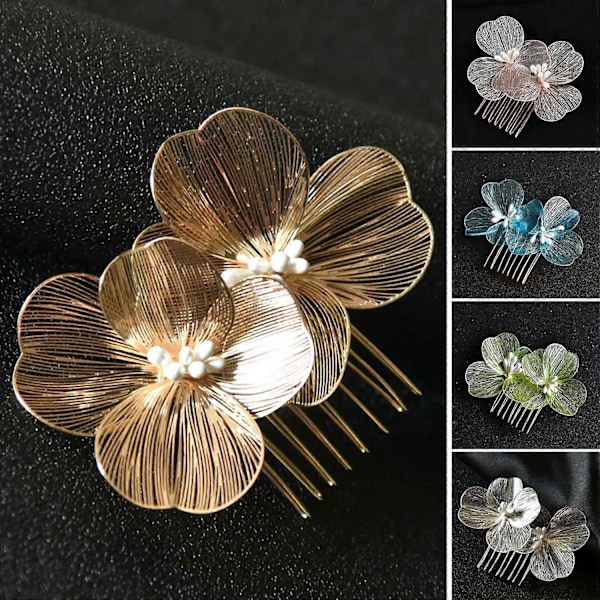 Brudehårkam i koreansk stil med blomsterdekor, sklisikker design, hårspenne, retro bryllupshodeplagg Silver
