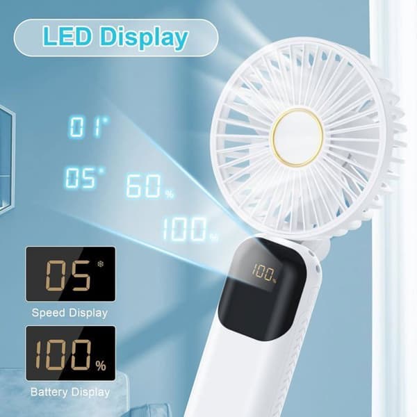 Mini bærbar ventilator, 5-trins USB-opladningsventilator med base, lydløs foldbar håndholdt ventilator