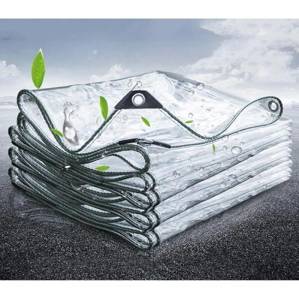 Vattentät presenning i klar PVC med öljetter, isolerad presenning för uteplatser, växter, väderbeständig transparent presenning (1x1m)