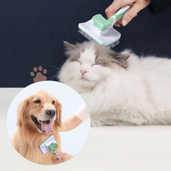 Selvrensende kæledyrsbørste, børste til langt og kort hår, til hunde, katte, fjerner effektivt filtret underuld og knuder Green