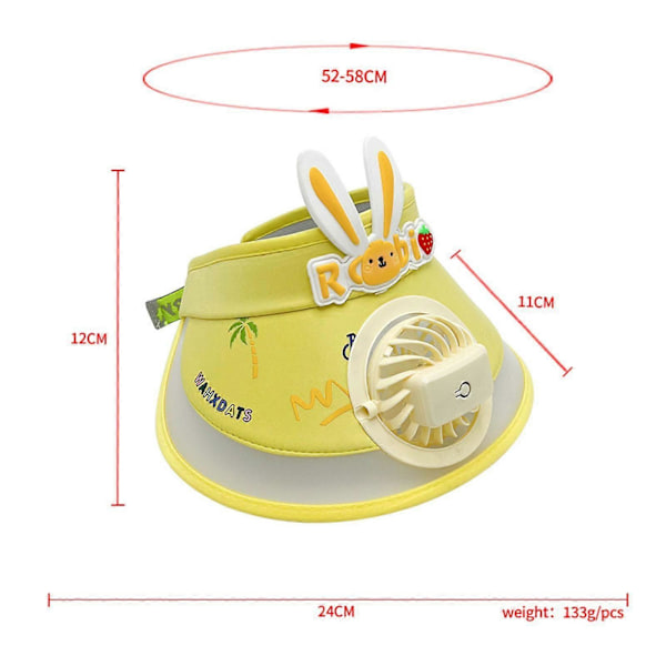 Solskärm Keps med Fläkt USB-driven Solhatt Inbyggd Fläkt för Flickor Pojkar Barn Strand Rosa Yellow M