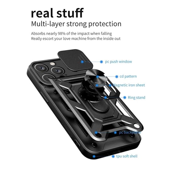 Stötsäkert fodral för iPhone 16 15 Pro Max Plus Fodral Skjutbart Kameralinsskydd Ringstativ iPhone16Plus iPhone16Plus