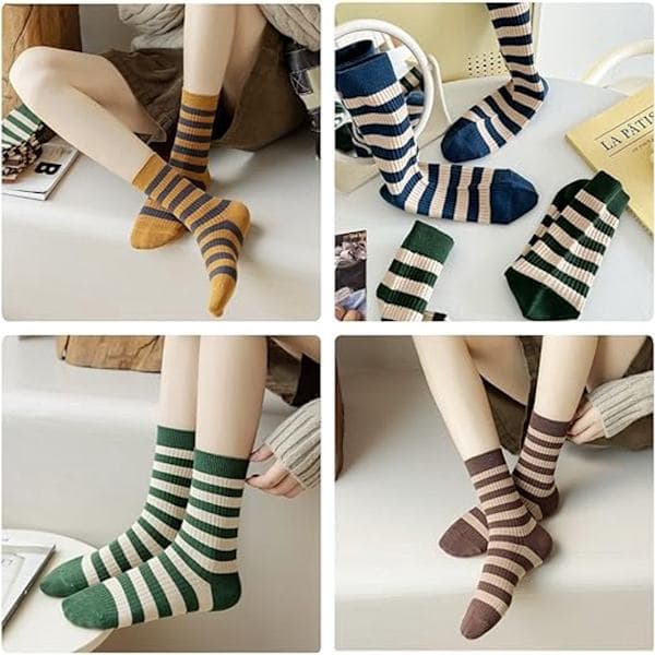 Strømper 5-pak Dame Strømper Størrelse 36/40 Dame Strømper Retro Stil Farverige Stribede Strømper Knæhøje Strømper Dame Ensfarvede Strømper Lange