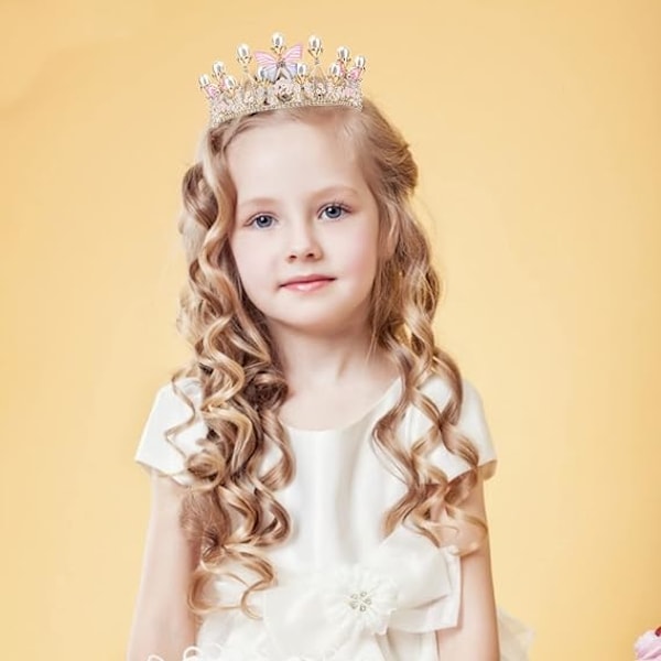 Tiaraer for Jenter Krystall Tiara Perle Prinsessekrone for Jenter Håndlaget Sommerfugl Perle Jentetiaraer for Barn 5-16 År Gaver