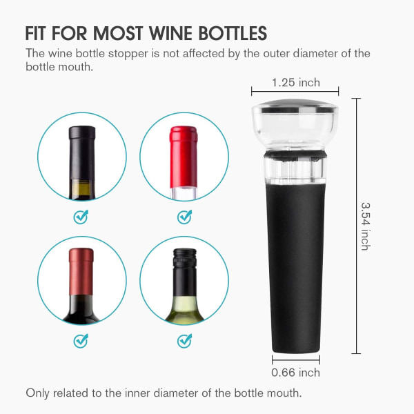 Vakuumförslutare för vin, vinstoppare för öppnade vinflaskor, vakuumpump för vinsparare för att hålla vinet fräscht (4-PACK)