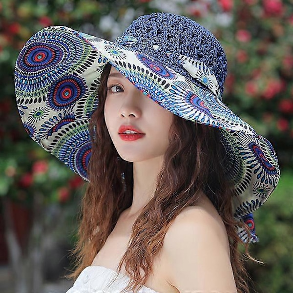 2023 NYE Dame Sommer Bucket Foldbar Mode Stråhat Panama UV Beskyttelse Solskærm Strandhat Tide Sommerhatte navy blue