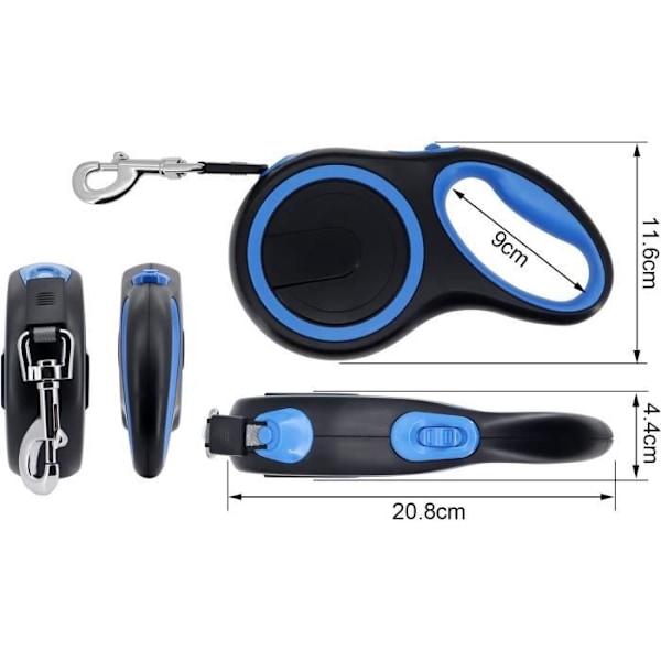 Sisäänvedettävä koiran talutushihna - 8M - Suurille koirille, paino enintään 50 kg - Sininen väri - Ergonominen