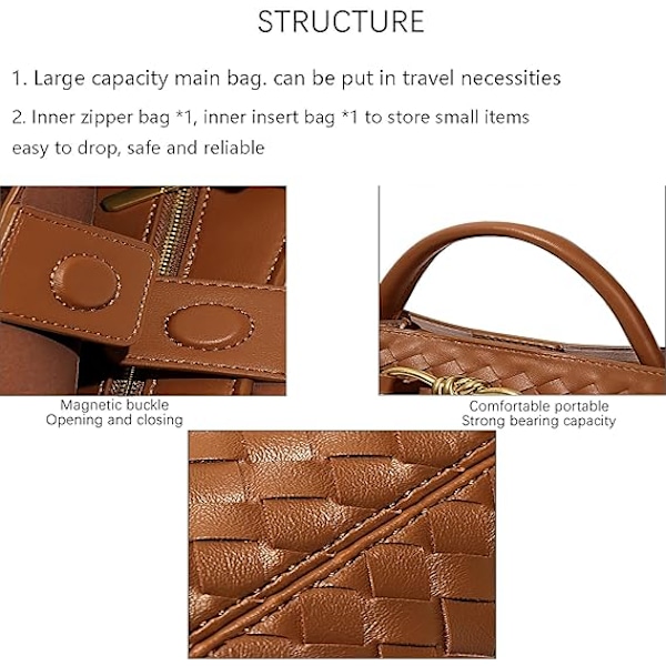Vävd damväska, Vävd väska med handtag, Vävd axelväska, Crossbody-väska Marrón