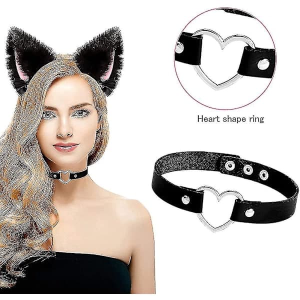 set med kattflicka kattöron enkla håraccessoarer krage set
