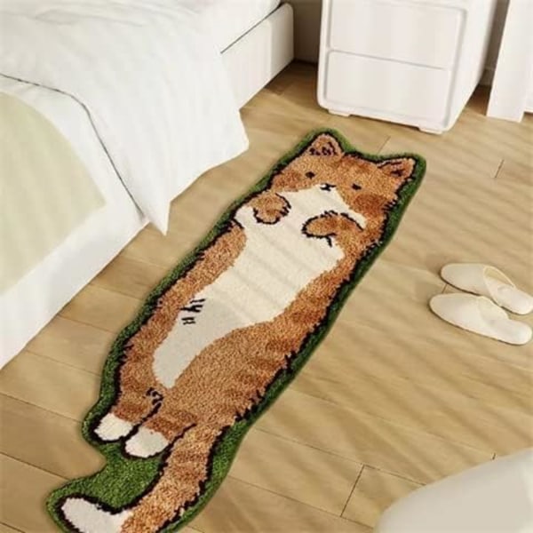 Barnmattor för Sovrum 40 * 120 cm, Tvättbara Områdesmattor Kattmattor Oregelbunden Form Söt Matta Roliga Tecknade Mattor (A Grön Katt)