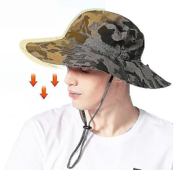 Åndbar Boonie Hat med bred skygge i camouflage, grå grey