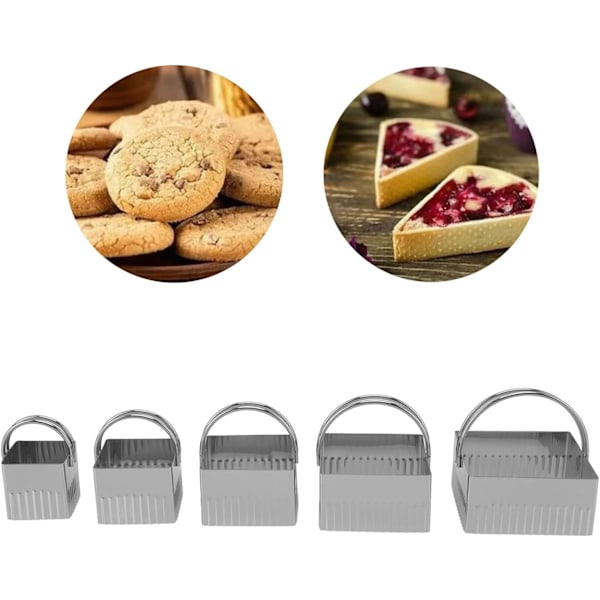 5-delt Kakeformsett i rustfritt stål for baking, matlaging og helger, for delikate minikaker (firkantet)