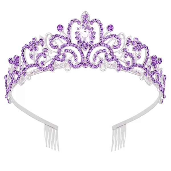 Lilla Tiara med Krystallkrone Rhinestones, Perfekt for Jenters Bursdag, Karneval, Fest & Høytidsfeiringer Purple