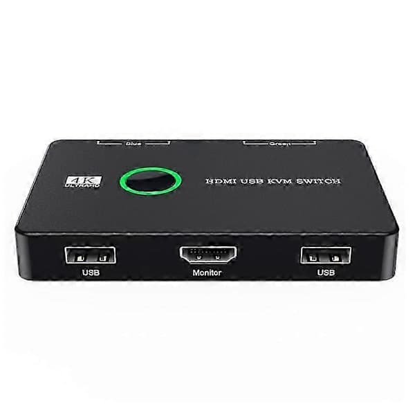 KVM Switch 2-Port Box USB og HDMI-kompatibel Switch Kompatibel med 2 computere