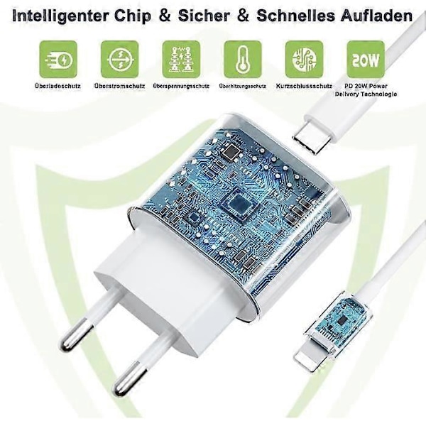 20W Hurtig Oplader iPhone, Hurtig Oplader til iPhone med 1M PD USB C Oplader iPhone, iPhone Oplader Hoved med [40]