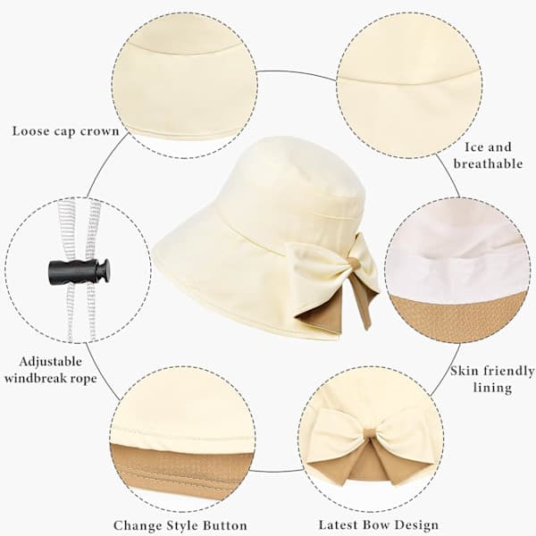 Beige, Damehat Sommer Foldbar Capeline Solhat Anti UV Bomuld