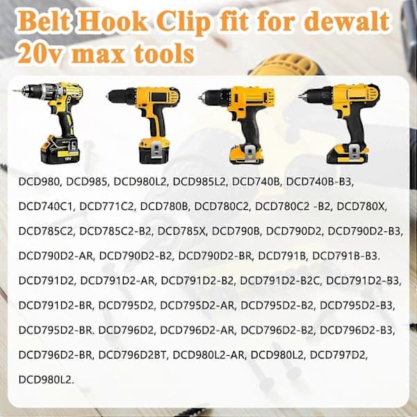 10 stk. belteklemmer for Dewalt, 304 rustfritt stål krokklips boresett